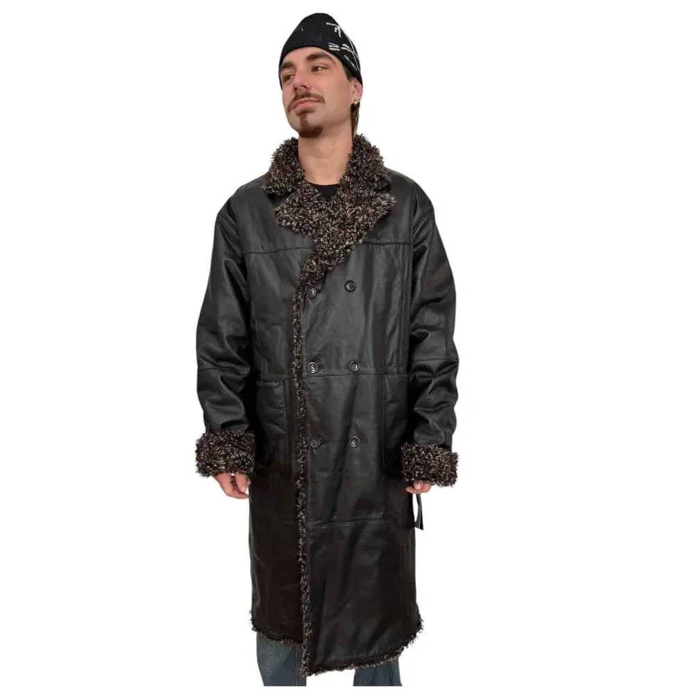 Vintage Morton & Rossi Black Leather Penny Lane Shaggy black coat NWT XL